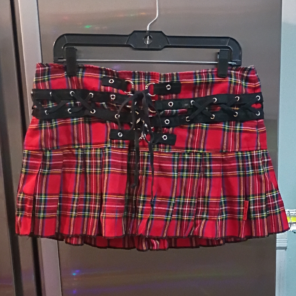 Tripp NYC Red Tartan Lace-Up Mini Skirt